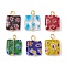 Square Handmade Millefiori Glass Pendants, with Iron Flat Head Pins, Cadmium Free & Lead Free, Colorful, 16.5x12x3mm, Hole: 2mm