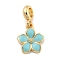 Rack Plating Alloy Enamel Flower European Dangle Charms, Large Hole Pendants, Golden, Sky Blue, 28mm, Hole: 4.6mm, Flower: 17.5x15x2mm