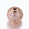 Brass Micro Pave Cubic Zirconia Beads, Round, Rose Gold, Plum, 8mm, Hole: 1.5mm