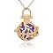 Golden Tone Brass Hollow Round Cage Pendants, with No Hole Spray Painted Brass Round Ball Beads, Medium Purple, 36x25x21mm, Hole: 3x8mm