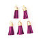 Faux Suede Tassel Pendant Decorations, with CCB Plastic Cord Ends, Light Gold, Purple, 33~35x10mm, Hole: 2.5mm