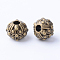 Tibetan Style Alloy Beads, Round with Flower, Cadmium Free & Nickel Free & Lead Free, Antique Bronze, 11x8~8.5mm, Hole: 3mm