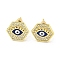 Evil Eye Real 18K Gold Plated Brass Stud Earrings, with Enamel and Clear Cubic Zirconia, Hexagon, 10.5x12mm