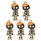 5Pcs Alloy Enamel Pendants, Skeleton with Hat Charm, Golden, Dark Orange, 32.5x13x1.5mm, Hole: 1.6mm