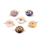 Natural Mixed Stone Connector Charms, with Real 18K Gold Plated Eco-Friendly Copper Wire Wrapped, Donut/Pi Disc, 29.5~31x18.5x5~6mm, Hole: 4mm