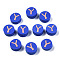 Handmade Polymer Clay Beads, Flat Round with Alphabet, Medium Blue, Letter.Y, 9x3.5~5mm, Hole: 1.6mm