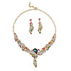 Twist Zinc Alloy Rhinestone & Glass Pendant Necklaces & Stud Dangle Earrings Sets FS-WGA0BF7-02-4
