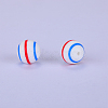 Printed Round with Stripe Pattern Silicone Focal Beads SI-JX0056A-143-1