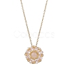 Natural Rose Quartz & Glass Seed Beaded Flat Round Pendant 304 Stainless Steel Cable Chain Necklaces NJEW-MZ00129-01-2