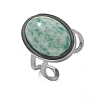 Oval Natural Green Spot Jasper Finger Rings RJEW-M062-02P-13-2