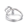 Anti-Tarnish Adjustable Rhodium Plated 925 Sterling Silver Finger Design Ring Mounts Fittings with Pearl Seat STER-F048-23P-3