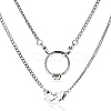 304 Stainless Steel Twisted Chain Necklaces with Double Heart Clasps NJEW-HS00012-1