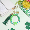 1Pc Butterfly with Clover Silicone & Imitation Leather Tassel Keychains HJEW-BM0001-89-4