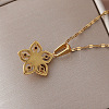 Vintage 304 Stainless Steel & Synthetic Turquoise Flower Pendant Necklaces with Crystal Rhinestone for Women LS-RQ4537-5