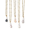 Ocean Natural Cultured Freshwater Pearl & Round Shell Pearl Beaded Pendant 304 Stainless Steel Satellite Chain Necklaces for Women NJEW-JN06039-2