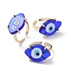 Lampwork Oval with Evil Eye Open Cuff Ring RJEW-I086-13G-01-4