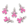 Breast Cancer Awareness Ribbon with Angel Wing Platinum Color Pearl Pink Alloy Rhinestone Enamel Pendants X-ENAM-D001-2-2