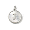 Brass Pave Natural Shell Flat Round with Letter Charms KK-Z115-13P-J-1