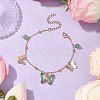 Round 6mm Natural Green Aventurine & Butterfly Glass Charm Bracelets X1-BJEW-TA00525-2