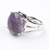 Adjustable Natural Amethyst Finger Rings RJEW-F075-01H-2