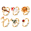 18Pcs 6 6 Style Santa Claus & Christmas Tree & Flower & Deer & Candy Cane Enamel Adjustable Rings Set RJEW-NB0001-03-8