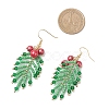 Christmas Leaf Glass Pearl Dangle Earrings EJEW-TA00739-4