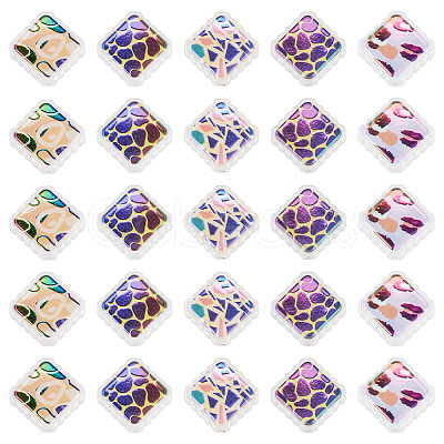 30Pcs Rainbow Iridescent Printed Opaque Acrylic Beads OACR-TA0001-73A-1