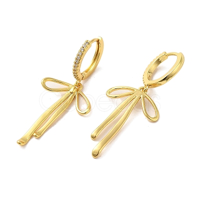 Bowknot Brass Micro Pave Clear Cubic Zirconia Hoop Earrings for Women EJEW-A040-02G-1