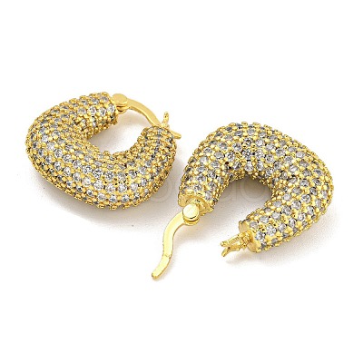 Rack Plating U-Shaped Brass Micro Pave Clear Cubic Zirconia Hoop Earrings for Women EJEW-G410-63G-1