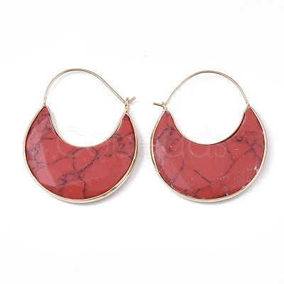 Synthetic Turquoise Crescent Moon Dangle Hoop Earrings G-S344-75F-1