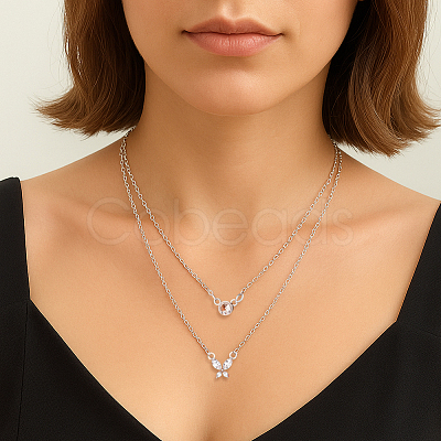 4Pcs 2 Colors Alloy Crystal Rhinestone Double Layered Necklaces NJEW-HY0001-25A-1
