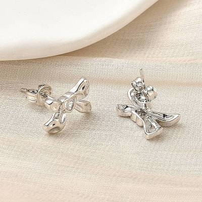 Brass Micro Pave Clear Cubic Zirconia Bowknot Stud Earrings EJEW-A145-02B-P-1