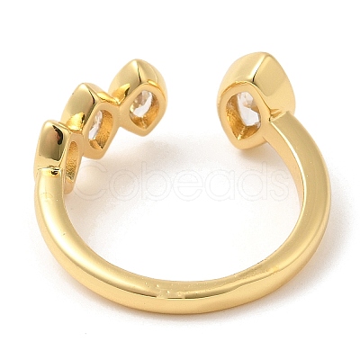 Rack Plating Brass Pave Clear Cubic Zirconia Open Cuff Rings for Women RJEW-Q770-31G-1
