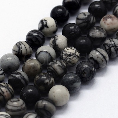 Natural Black Silk Stone/Netstone Beads Strands G-I199-11-4mm-1