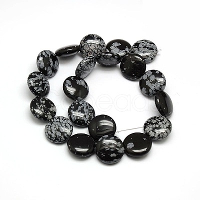 Natural Flat Round Snowflake Obsidian Beads Strands G-L246-16-1