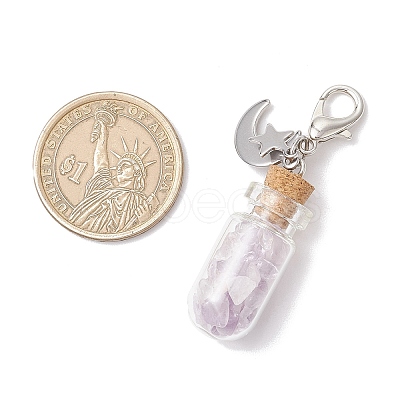 Chakra Natural & Synthetic Gemstone Chips inside Glass Wishing Bottle Pendant Decoration HJEW-JM03309-1