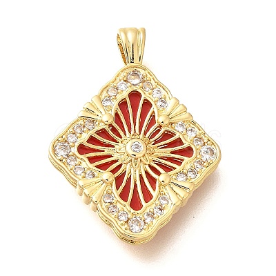 Brass Micro Pave Cubic Zirconia Acrylic Pendants ZIRC-D275-02G-02-1