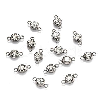 Flat Round 304 Stainless Steel Cubic Zirconia Links STAS-P029-08-1