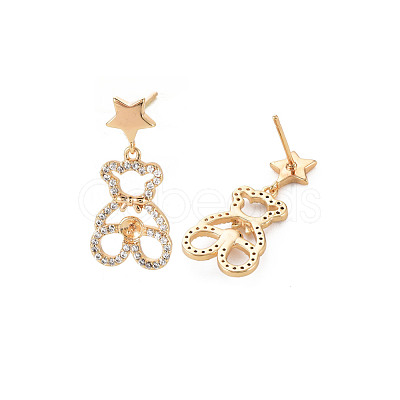Brass Micro Pave Clear Cubic Zirconia Stud Earring Findings KK-S356-620G-NF-1