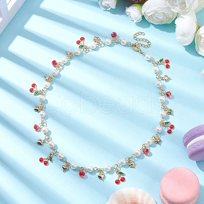 Glass Beads & Pearl Beaded Bib Necklaces NJEW-JN04633-1