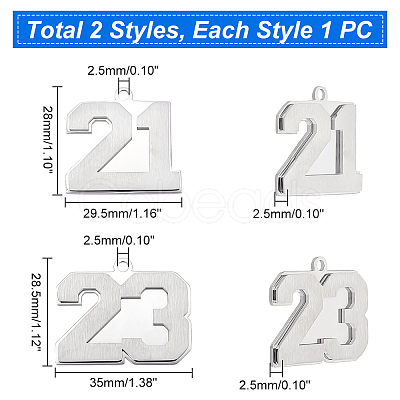 Unicraftale 2Pcs 2 Style Carbon Teel Number Pendants FIND-UN0001-55-1