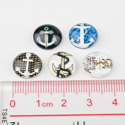 Helm & Anchor Printed Glass Cabochons X-GGLA-A002-12mm-WW-1