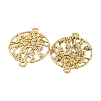 Rack Plating Brass Hollow Out Flower Connector Charms KKC-D001-21KCG-1