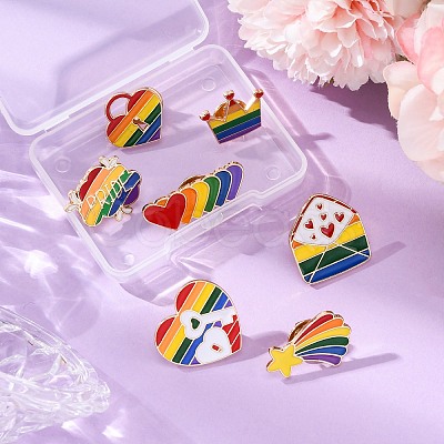 7Pcs 7 Styles Pride Rainbow Theme Enamel Pins JEWB-FP0001-04-1