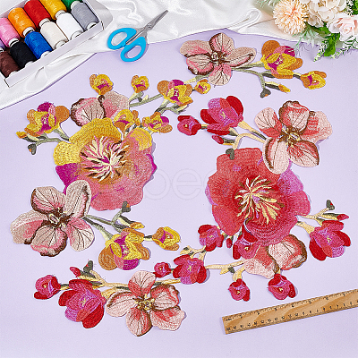 2Pcs 2 Colors Flower Pattern Polyester Computerized Embroidery Cloth Sew on Appliques PATC-NB0001-13A-1