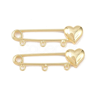 Heart Brass Brooch Findings KK-Z132-01G-01-1
