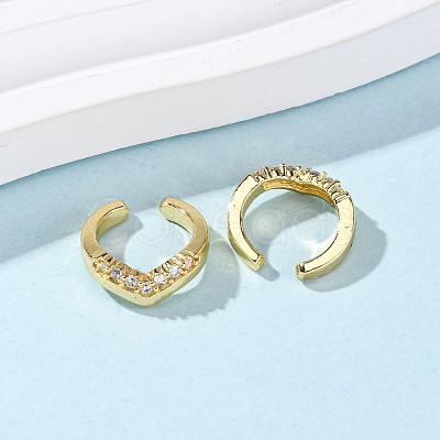 Brass Micro Pave Clear Cubic Zirconia C-Shaped Cuff Earrings EJEW-D328-09G-03-1