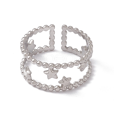 Non-Tarnish 304 Stainless Steel Stars Double Line Open Cuff Ring for Women RJEW-C045-24P-1