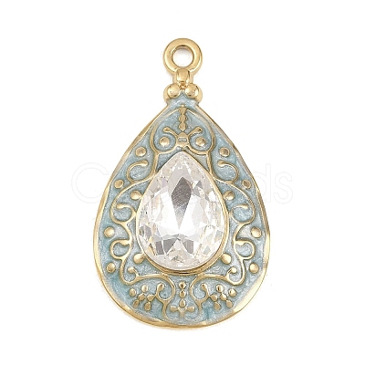 304 Stainless Steel Enamel & Clear Cubic Zirconia Pendants STAS-G392-02G-02-1