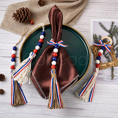 4Pcs 2 Style Independence Day Theme Hemp Rope Tassels Pendant Decorations HJEW-CF0001-19-1